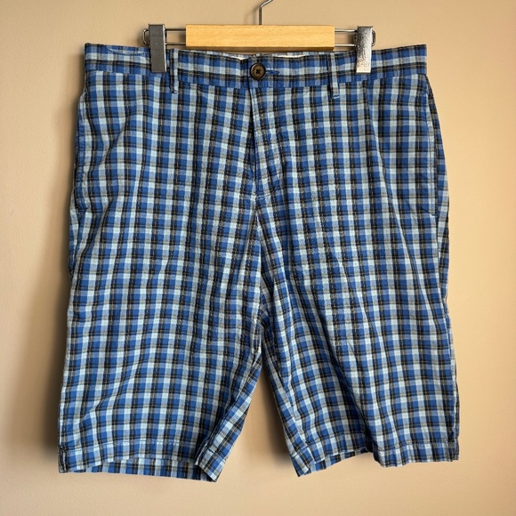 Penguin‎ by Munsingwear Men's Plaid Chino Shorts Blue 33 Preppy Boardwalk Beach - Picture 1 of 16